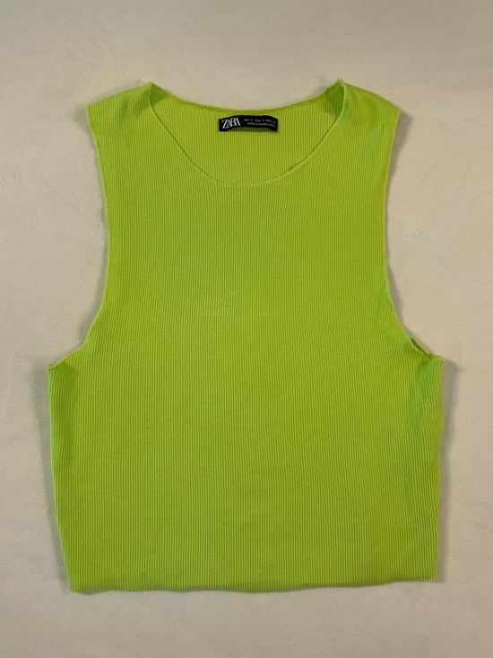 Zara Tops - Zara Neon Lime Ribbed Cropped Tank Top